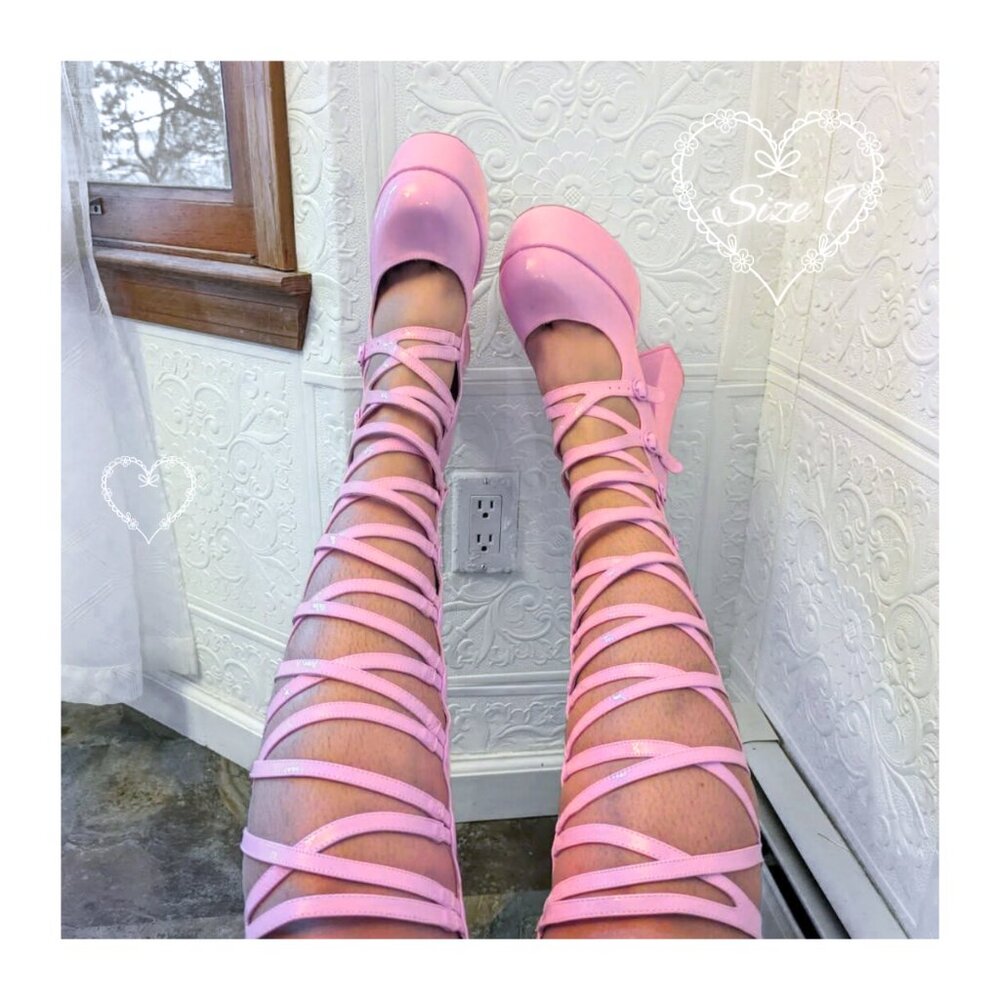 Dolls Kill {Sugar Thrillz}  "Enchanted To Meet U" Pink Platform Caged Boots